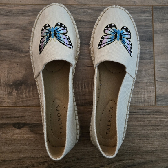 Talbots Shoes - Talbots Women's Cream Espadrille Flats with Butterfly Embroidery